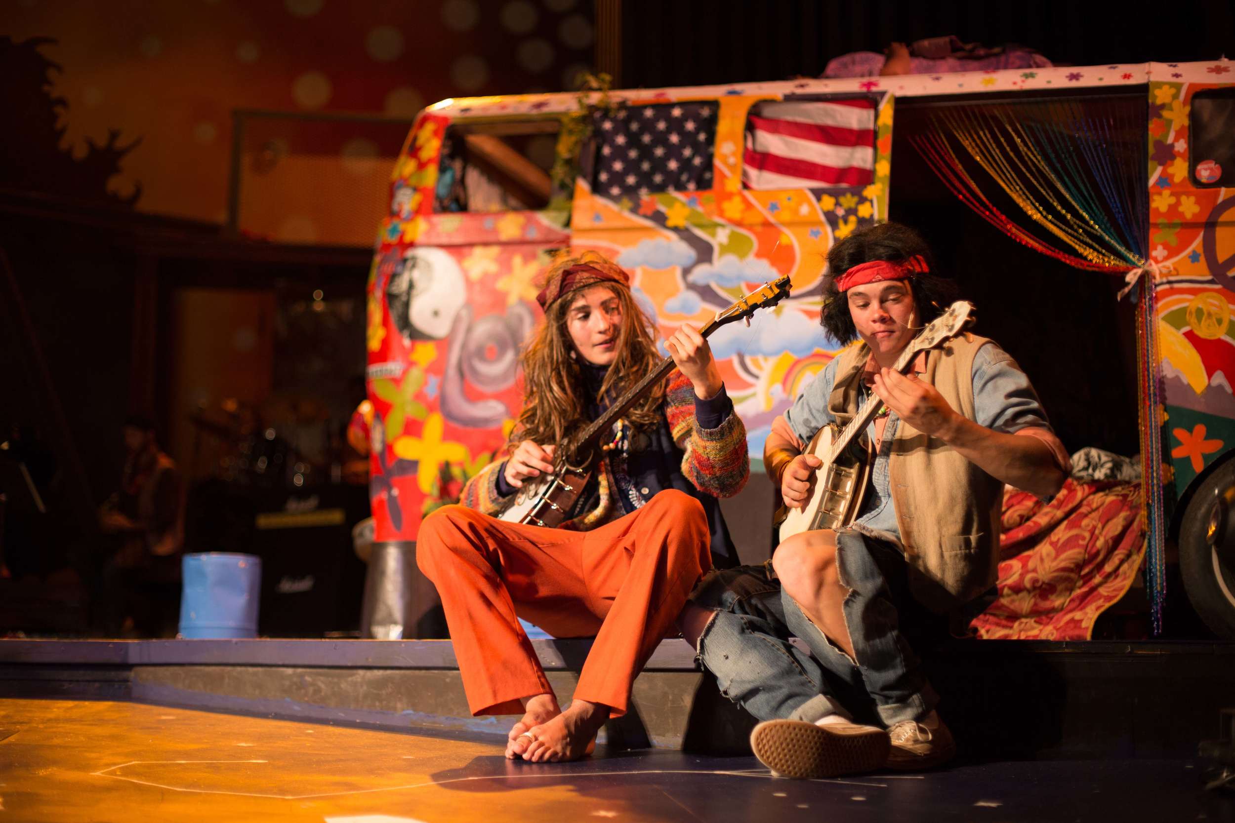 Hair the musical at Santa Barbara High School Theatre. Dircted by Otto Layman, Chrorgaphy by Jenna Tico, Musical Direction by Jon Nathan, Vocal Direction by Sio Tepper, Costume Design by Bonnie Thor, Light Design by Mike Madden, Set Design by Otto