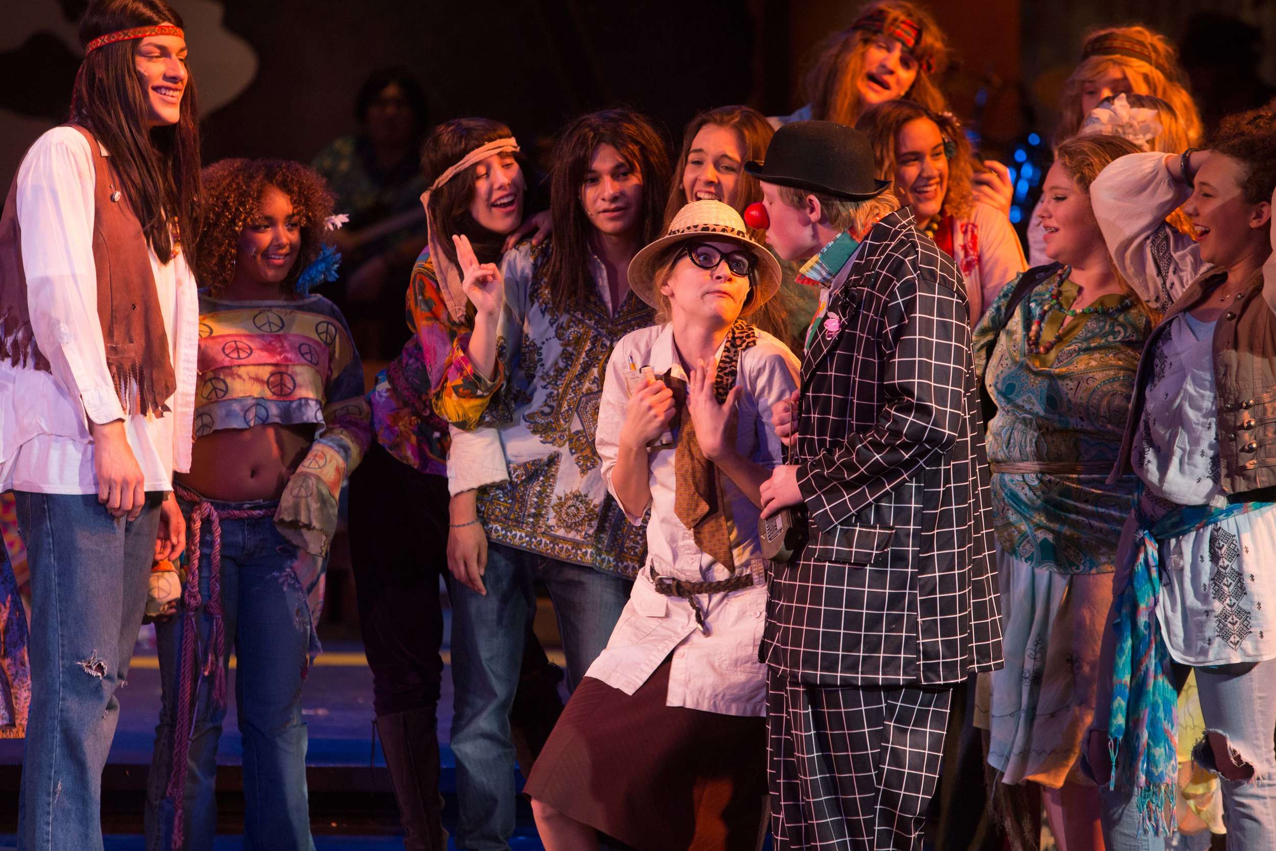 Hair the musical at Santa Barbara High School Theatre. Dircted by Otto Layman, Chrorgaphy by Jenna Tico, Musical Direction by Jon Nathan, Vocal Direction by Sio Tepper, Costume Design by Bonnie Thor, Light Design by Mike Madden, Set Design by Otto