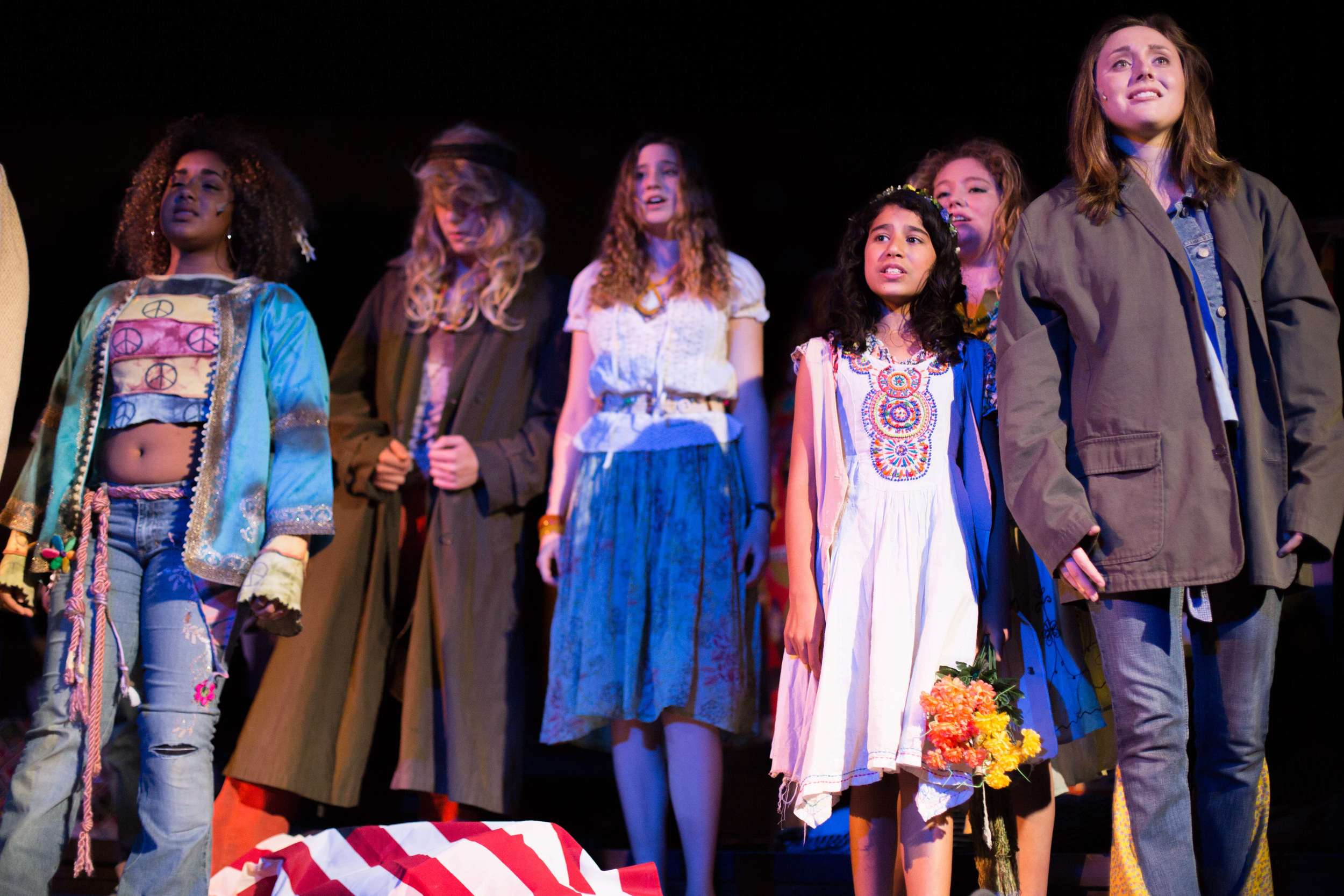 Hair the musical at Santa Barbara High School Theatre. Dircted by Otto Layman, Chrorgaphy by Jenna Tico, Musical Direction by Jon Nathan, Vocal Direction by Sio Tepper, Costume Design by Bonnie Thor, Light Design by Mike Madden, Set Design by Otto