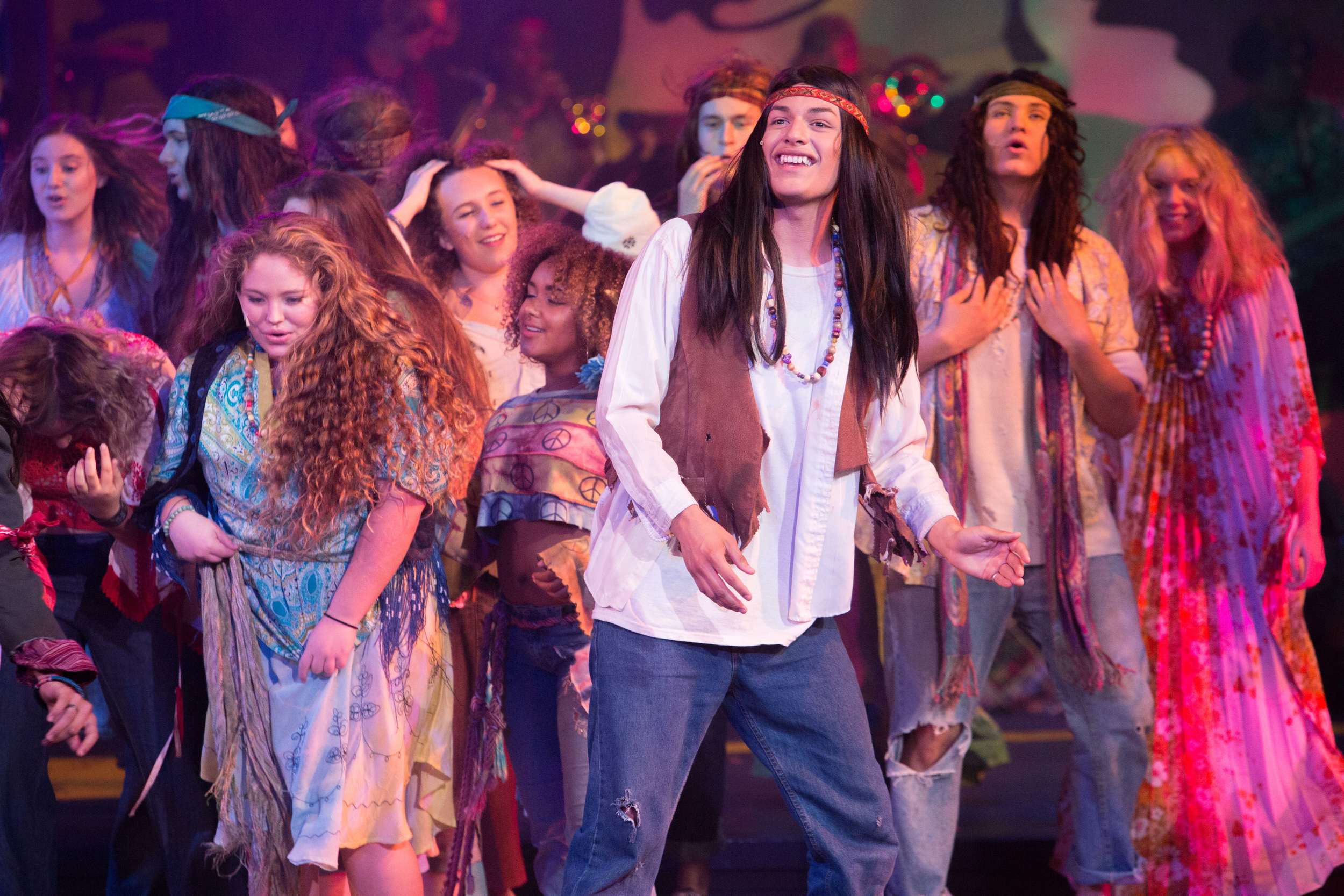  Hair the musical at Santa Barbara High School Theatre. Dircted by Otto Layman, Chrorgaphy by Jenna Tico, Musical Direction by Jon Nathan, Vocal Direction by Sio Tepper,  Costume Design by Bonnie Thor, Light Design by Mike Madden, Set Design by Otto 