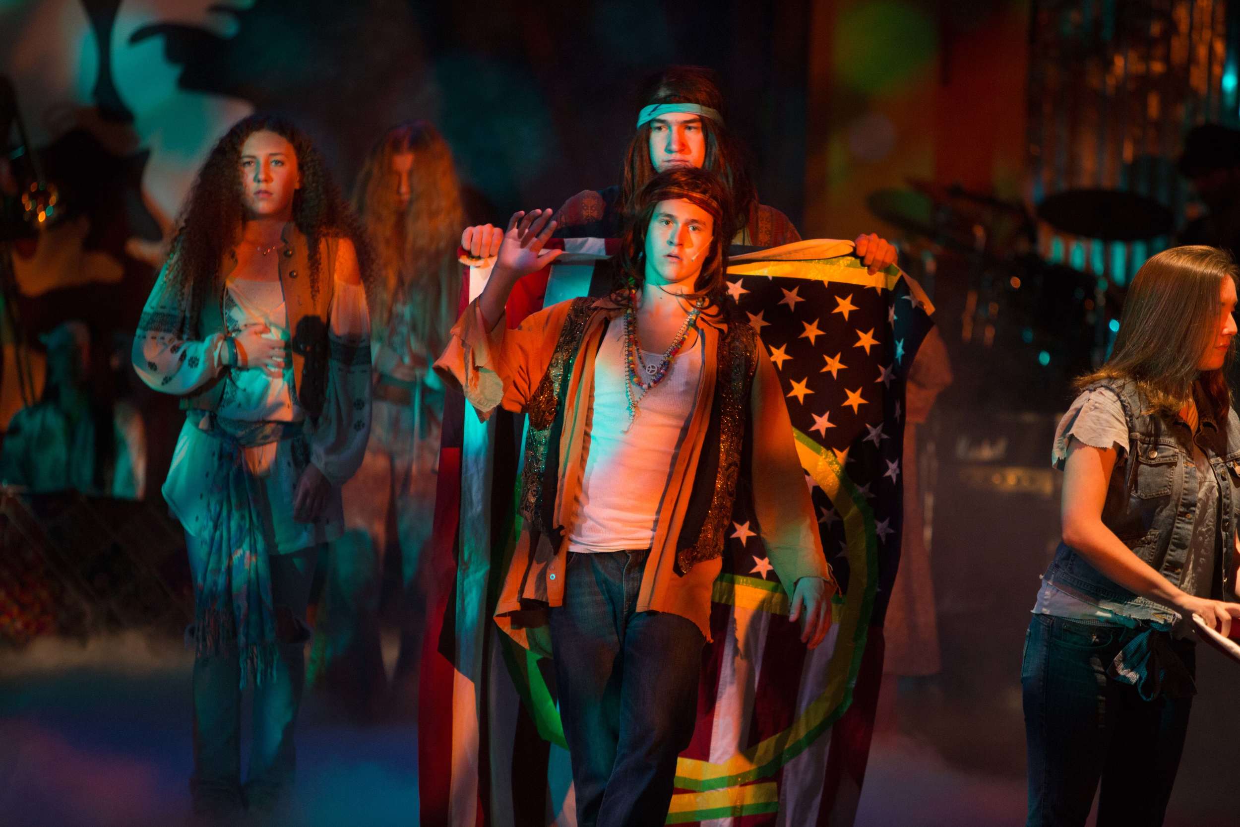 Hair the musical at Santa Barbara High School Theatre. Dircted by Otto Layman, Chrorgaphy by Jenna Tico, Musical Direction by Jon Nathan, Vocal Direction by Sio Tepper, Costume Design by Bonnie Thor, Light Design by Mike Madden, Set Design by Otto