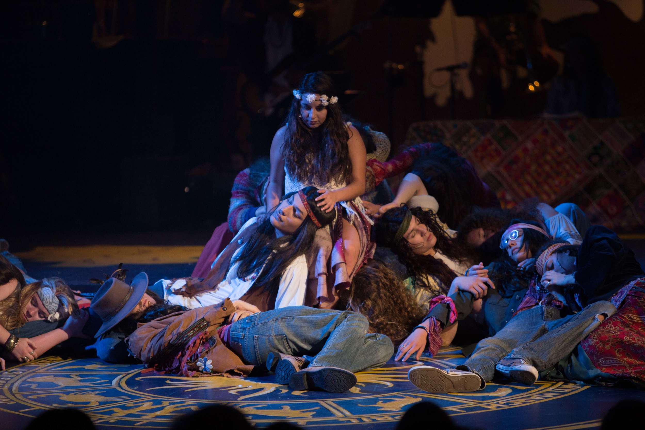 Hair the musical at Santa Barbara High School Theatre. Dircted by Otto Layman, Chrorgaphy by Jenna Tico, Musical Direction by Jon Nathan, Vocal Direction by Sio Tepper, Costume Design by Bonnie Thor, Light Design by Mike Madden, Set Design by Otto