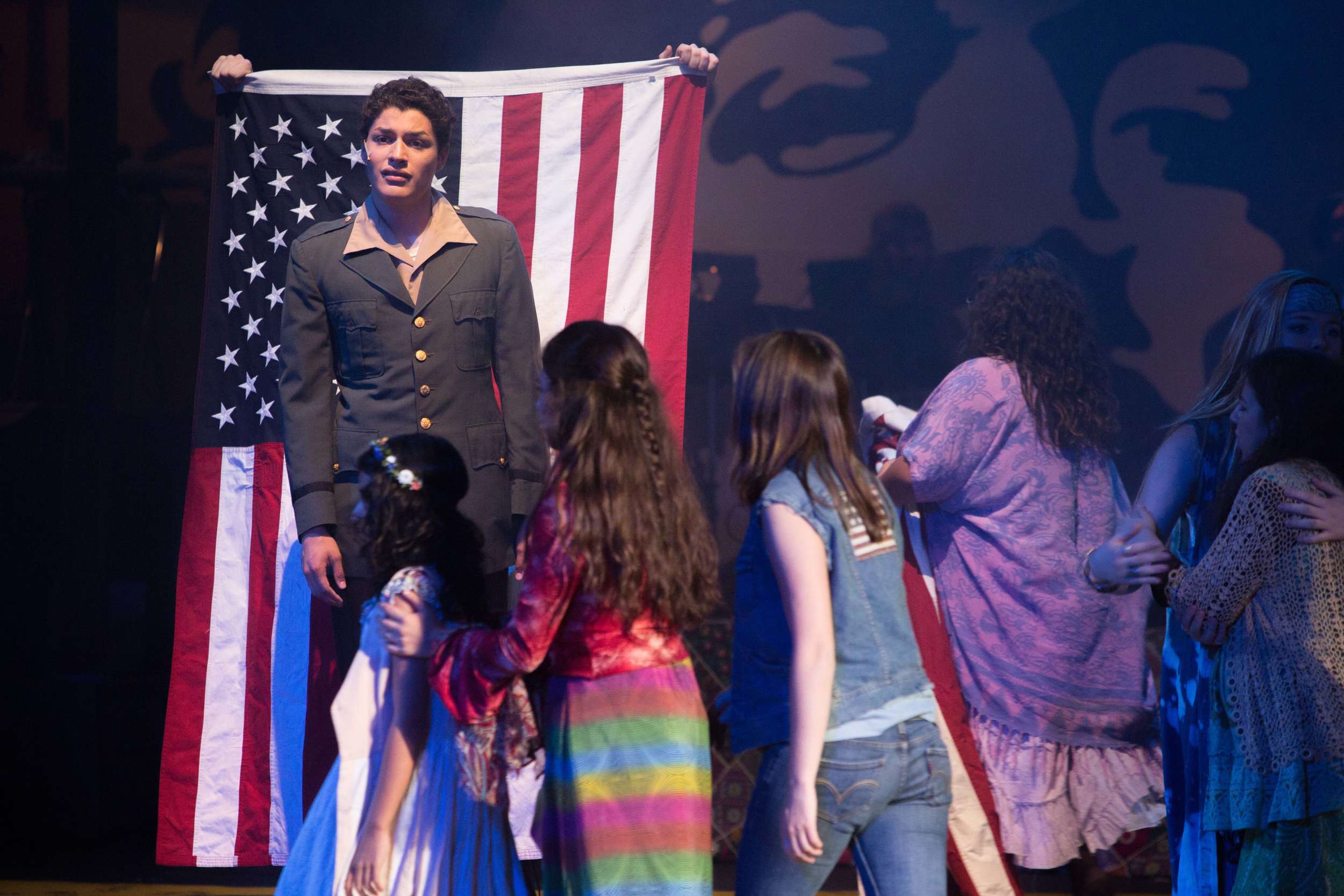 Hair the musical at Santa Barbara High School Theatre. Dircted by Otto Layman, Chrorgaphy by Jenna Tico, Musical Direction by Jon Nathan, Vocal Direction by Sio Tepper, Costume Design by Bonnie Thor, Light Design by Mike Madden, Set Design by Otto