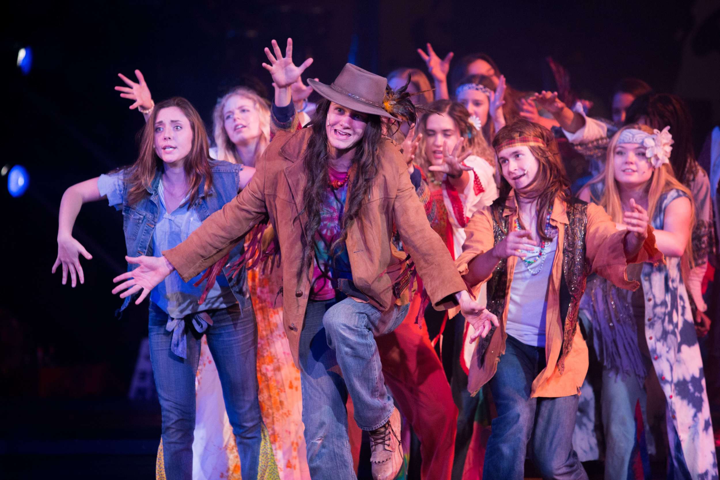  Hair the musical at Santa Barbara High School Theatre. Dircted by Otto Layman, Chrorgaphy by Jenna Tico, Musical Direction by Jon Nathan, Vocal Direction by Sio Tepper,  Costume Design by Bonnie Thor, Light Design by Mike Madden, Set Design by Otto 