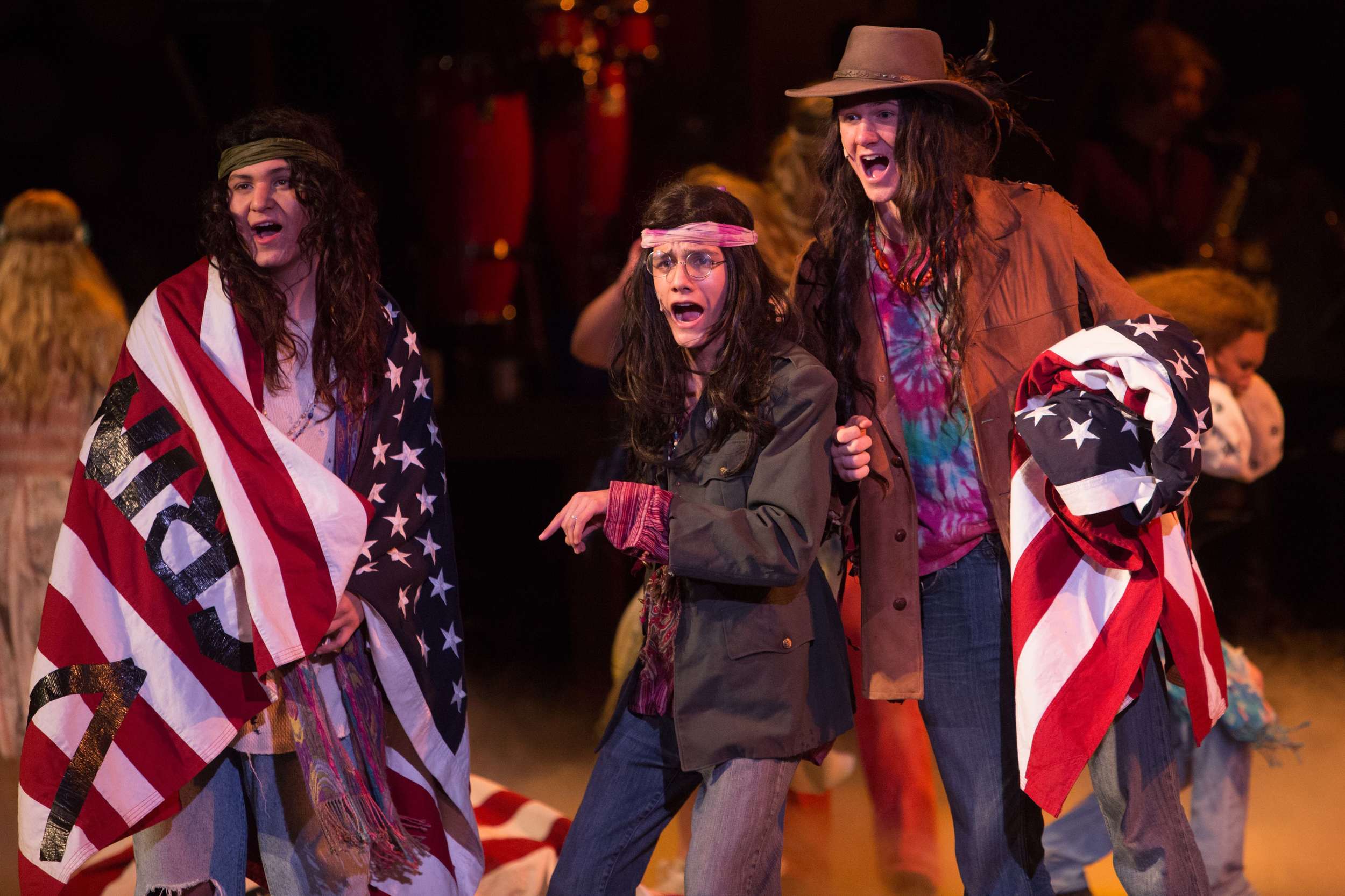 Hair the musical at Santa Barbara High School Theatre. Dircted by Otto Layman, Chrorgaphy by Jenna Tico, Musical Direction by Jon Nathan, Vocal Direction by Sio Tepper, Costume Design by Bonnie Thor, Light Design by Mike Madden, Set Design by Otto
