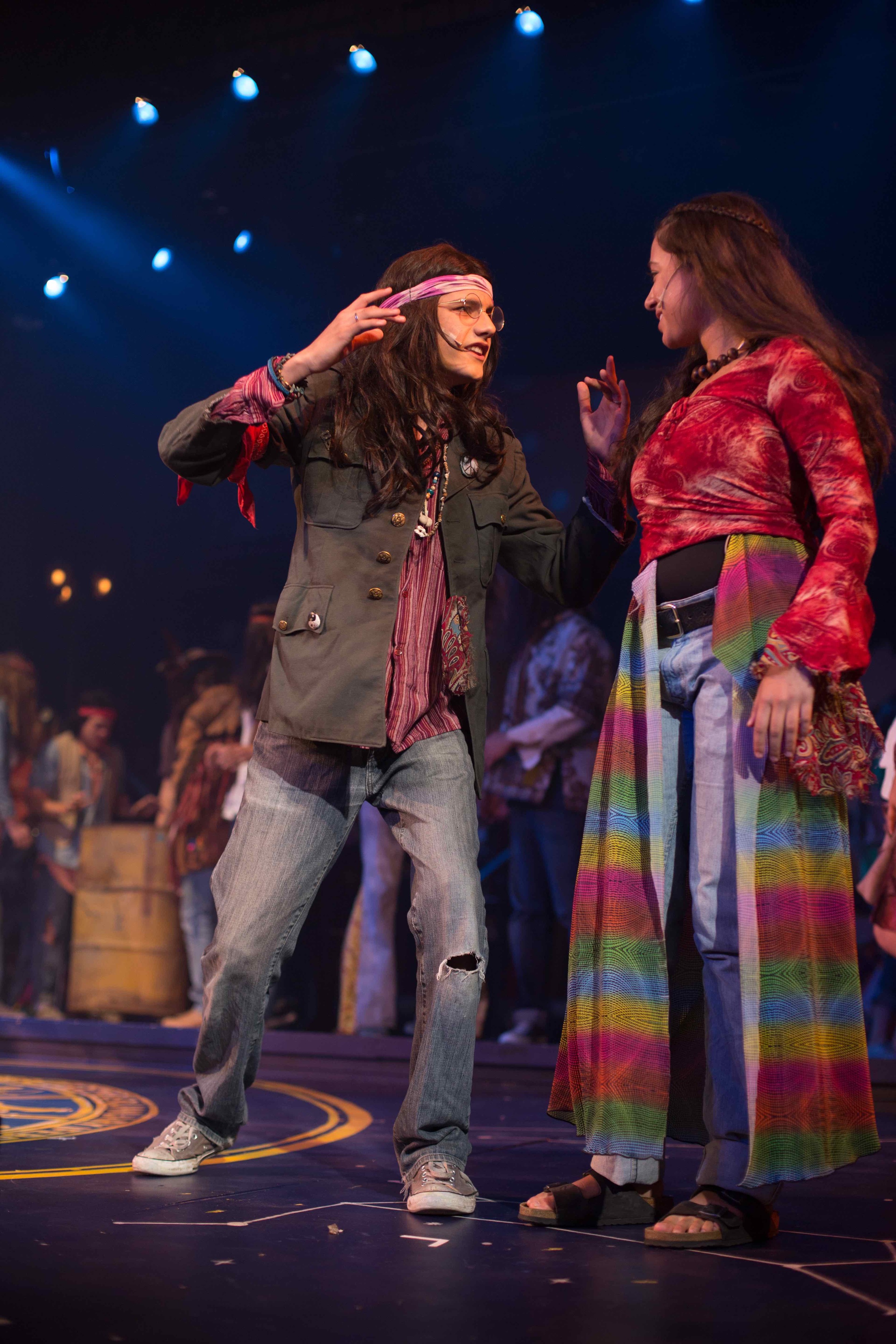 Hair the musical at Santa Barbara High School Theatre. Dircted by Otto Layman, Chrorgaphy by Jenna Tico, Musical Direction by Jon Nathan, Vocal Direction by Sio Tepper, Costume Design by Bonnie Thor, Light Design by Mike Madden, Set Design by Otto
