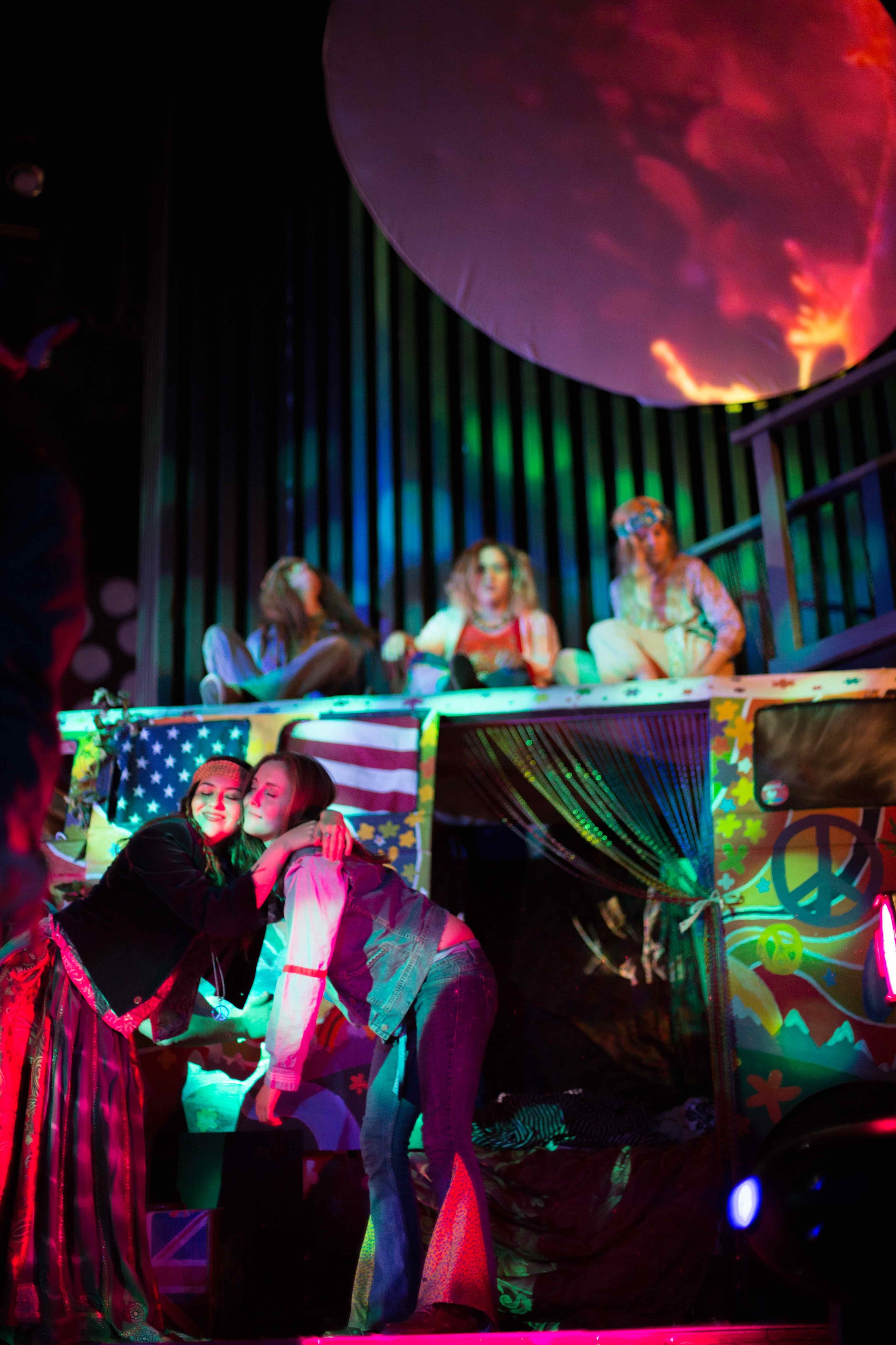 Hair the musical at Santa Barbara High School Theatre. Dircted by Otto Layman, Chrorgaphy by Jenna Tico, Musical Direction by Jon Nathan, Vocal Direction by Sio Tepper, Costume Design by Bonnie Thor, Light Design by Mike Madden, Set Design by Otto