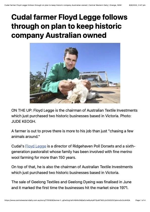 Cudal farmer Floyd Legge follows through on plan to keep historic company Australian owned