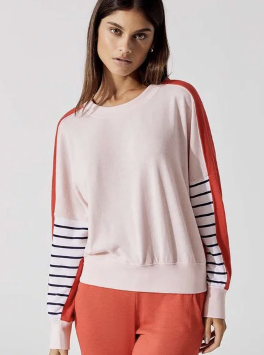 SUNDRY Womens Stripe Colorblock Sweatshirt