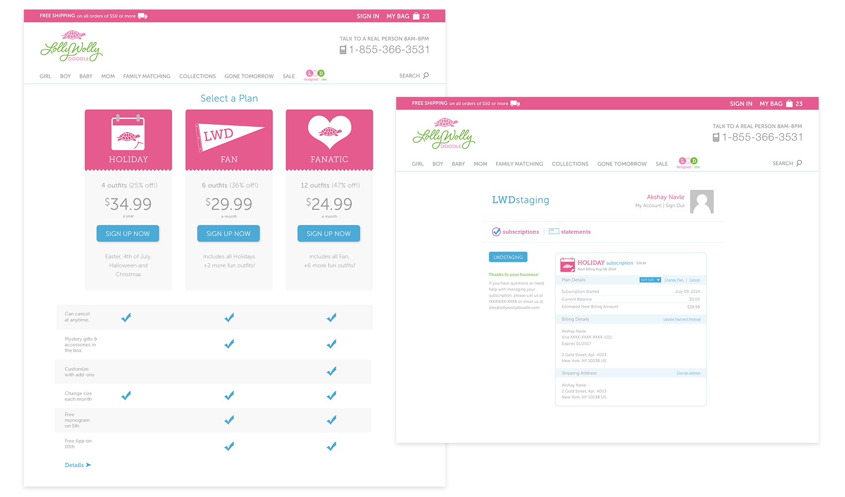 Subscriptions Landing Page and Checkout - Desktop