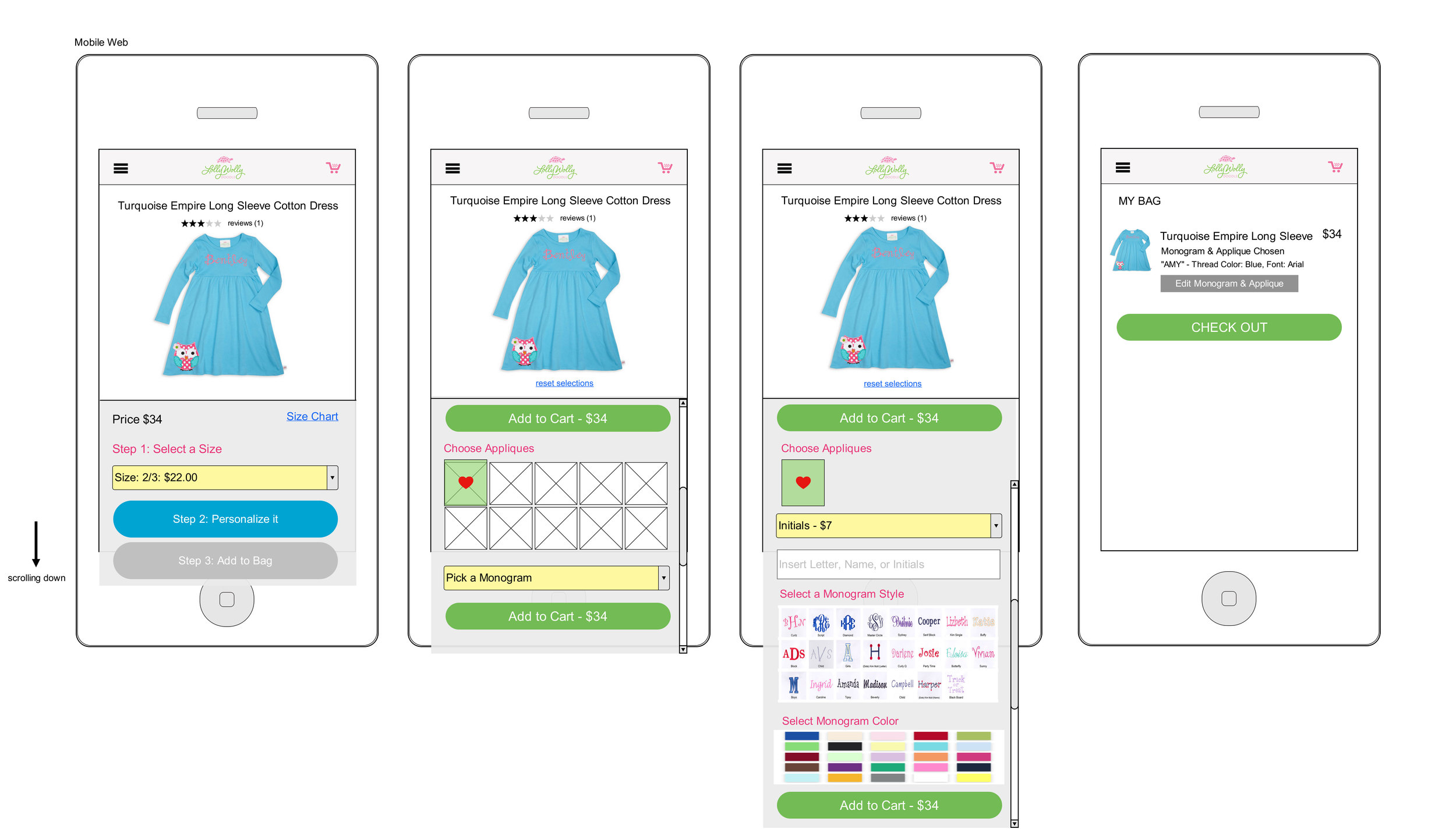 Monogram Shop - Mobile Wireframe