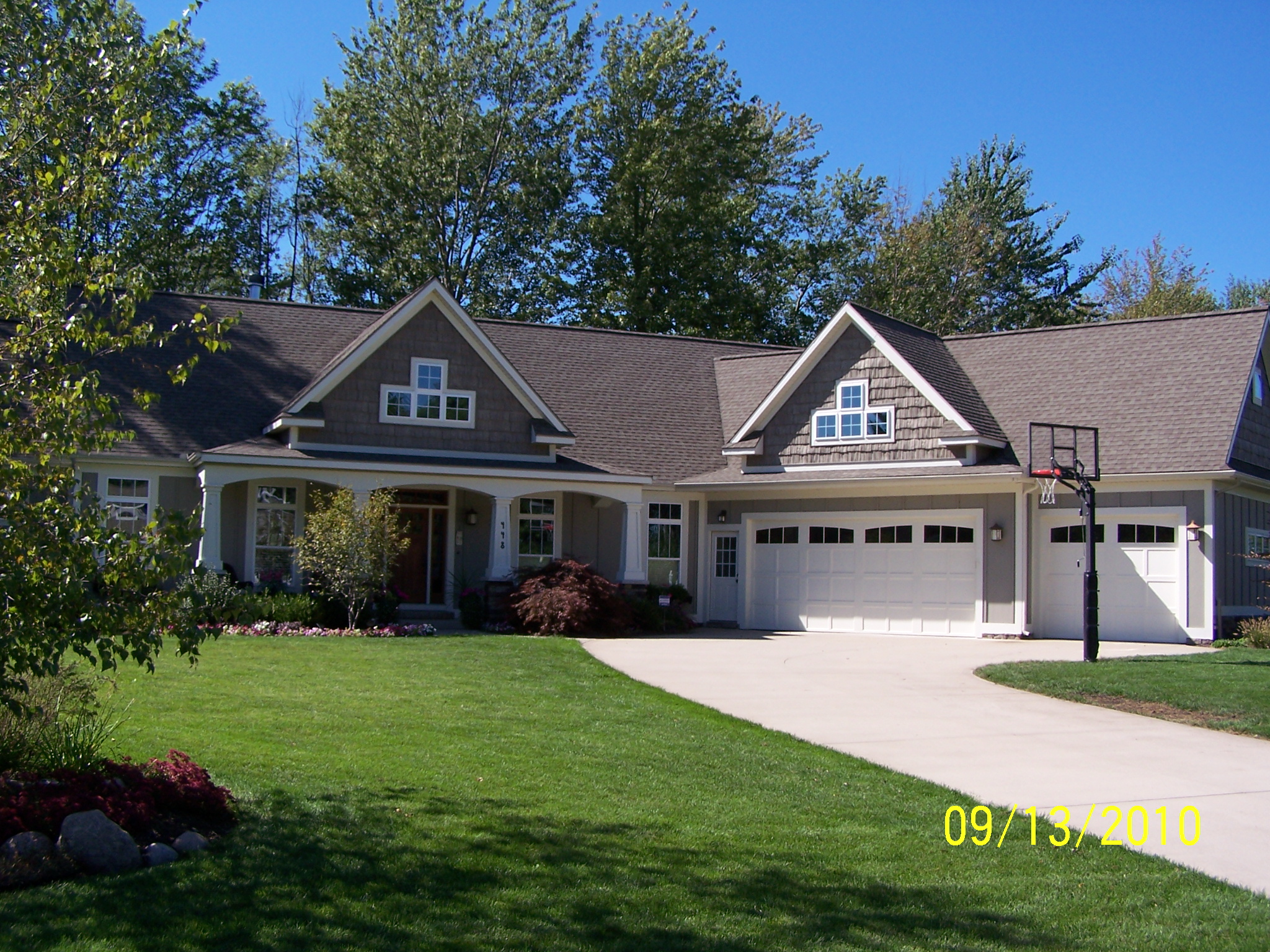 New home with basketball hoop