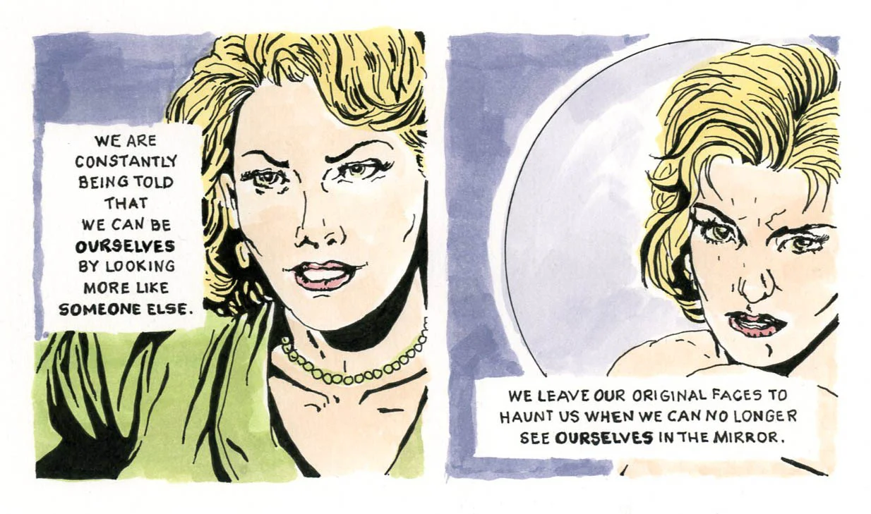 “My work now is focused on watercolors. The above “We Are Constantly Being Told” is actually two panels from another large painting called “Plastic” Again, my newer work is again about the fantasy vs the reality.” Michela, 2019. Image courtesy of Michela Griffo.
