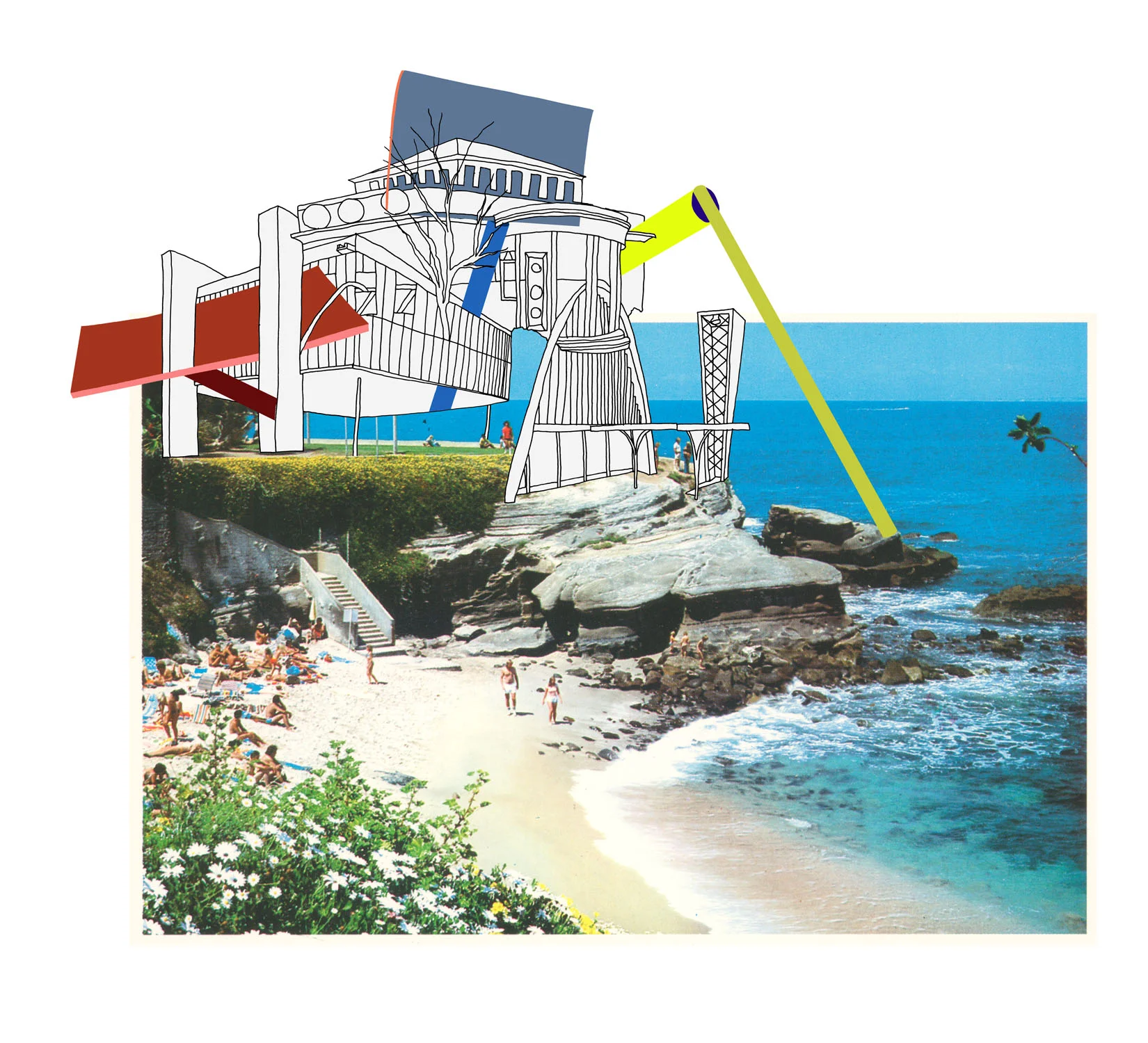 Sight Line Series: La Jolla, CA, 2012, Photo with drawing and collage mounted on Bristol board, 19 x 24 in.