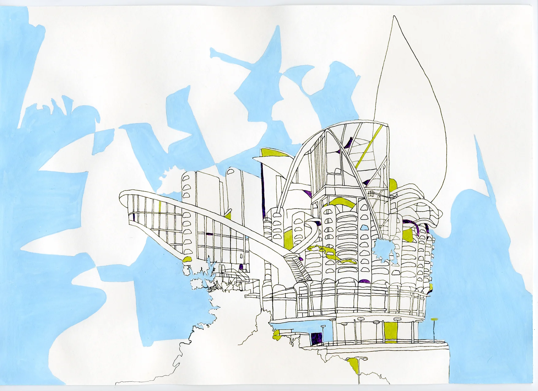 Chicago Series: #6 (compact proposal), 2009, Ink, acrylic paint and gouache on paper, A4