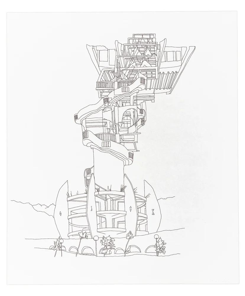 Freedome Beach Series: #2, 2009, Ink on paper, 16.5 x 14 inches.