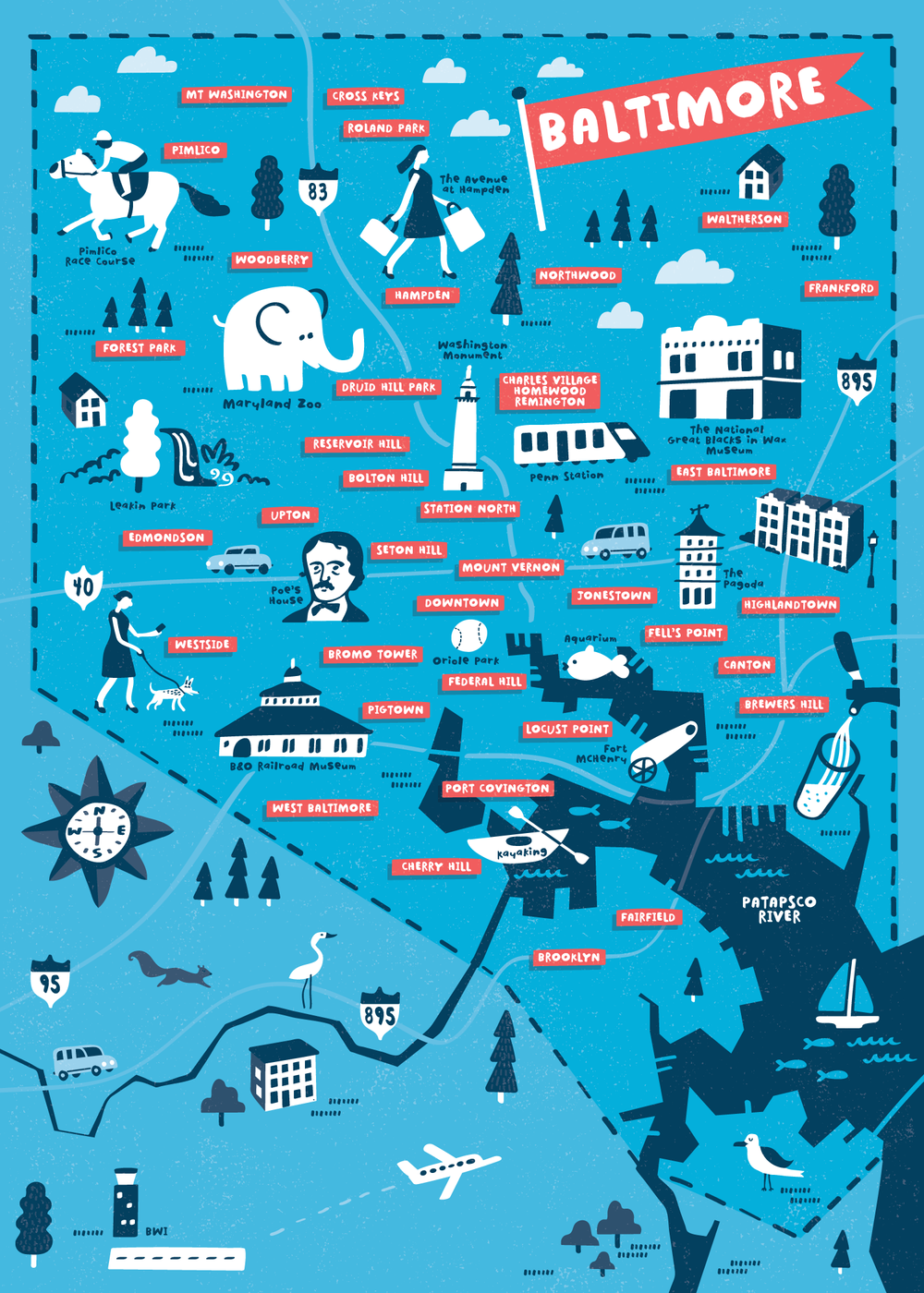 Illustrated Map of Baltimore, Maryland by Nate Padavick — Nate Padavick