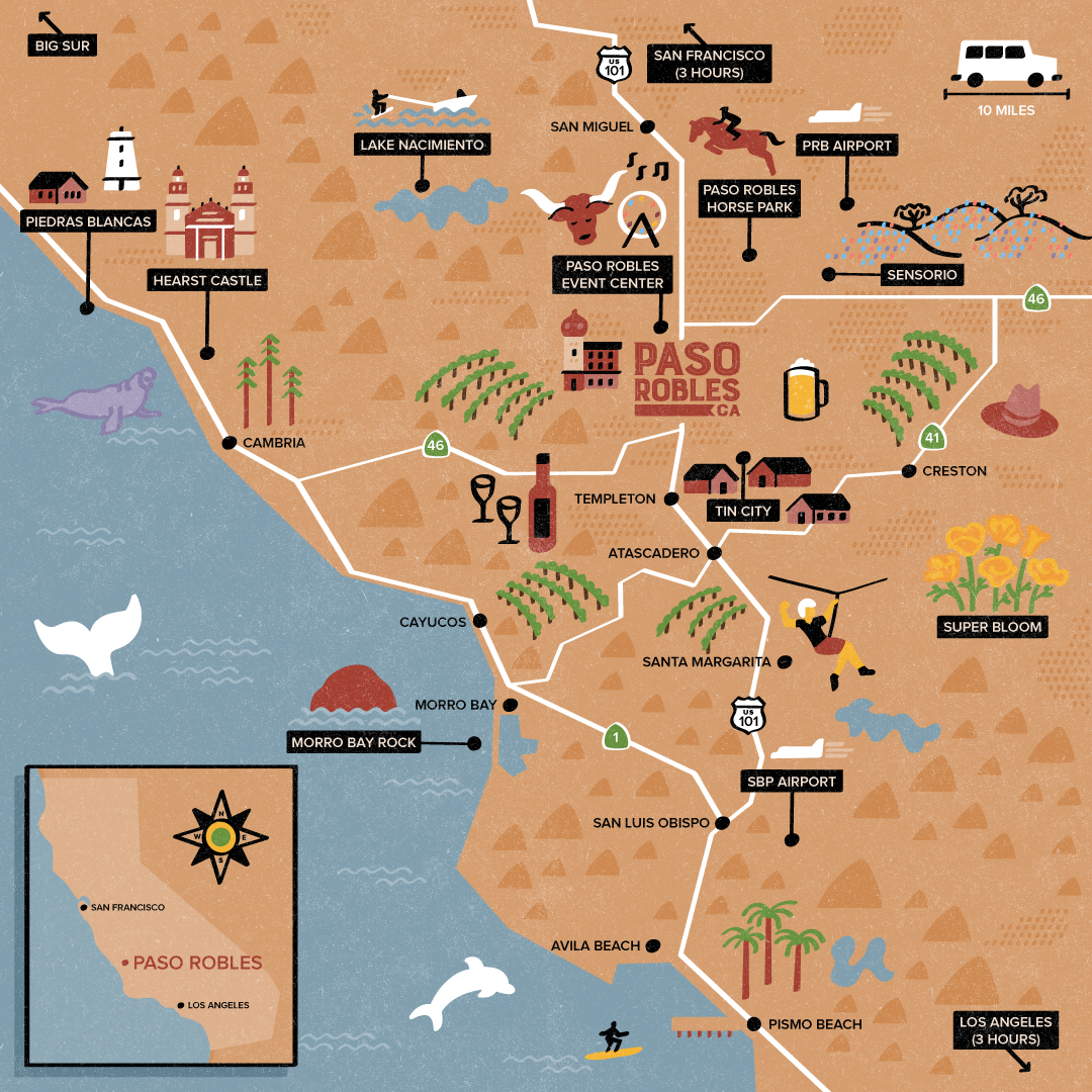 Illustrated Tourism Map of Paso Robles, California by Nate Padavick