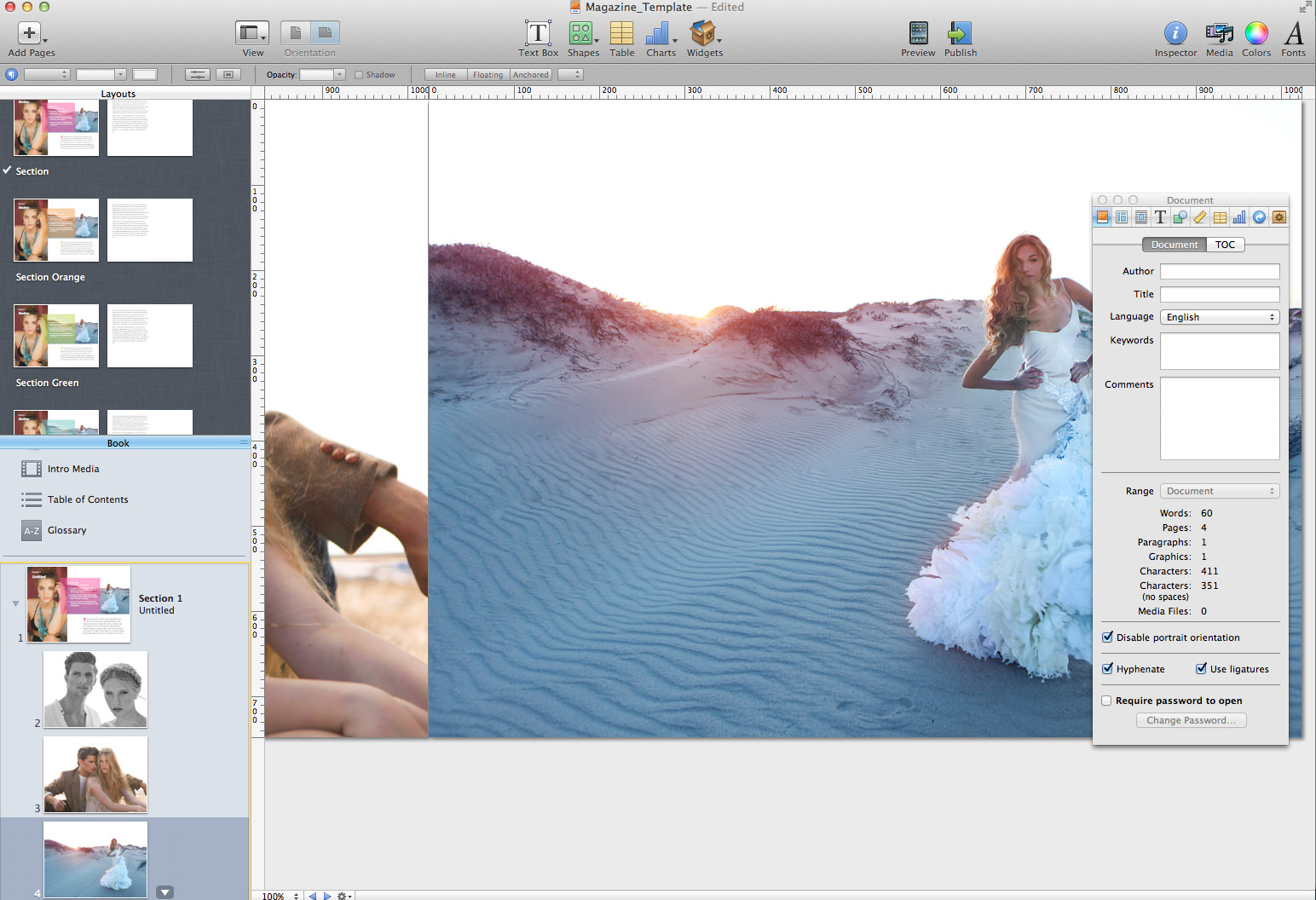3. Add images to those pages (Note: the screen size for landscape images is 1024 x 748. iPad with Retina display that has a resolution of 2048x1536 pixels).