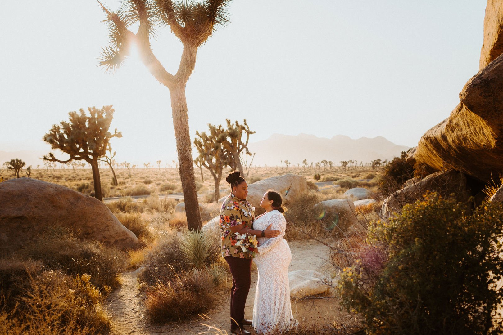 intimate Joshua Tree desert elopement ceremony by The Hendrys photography