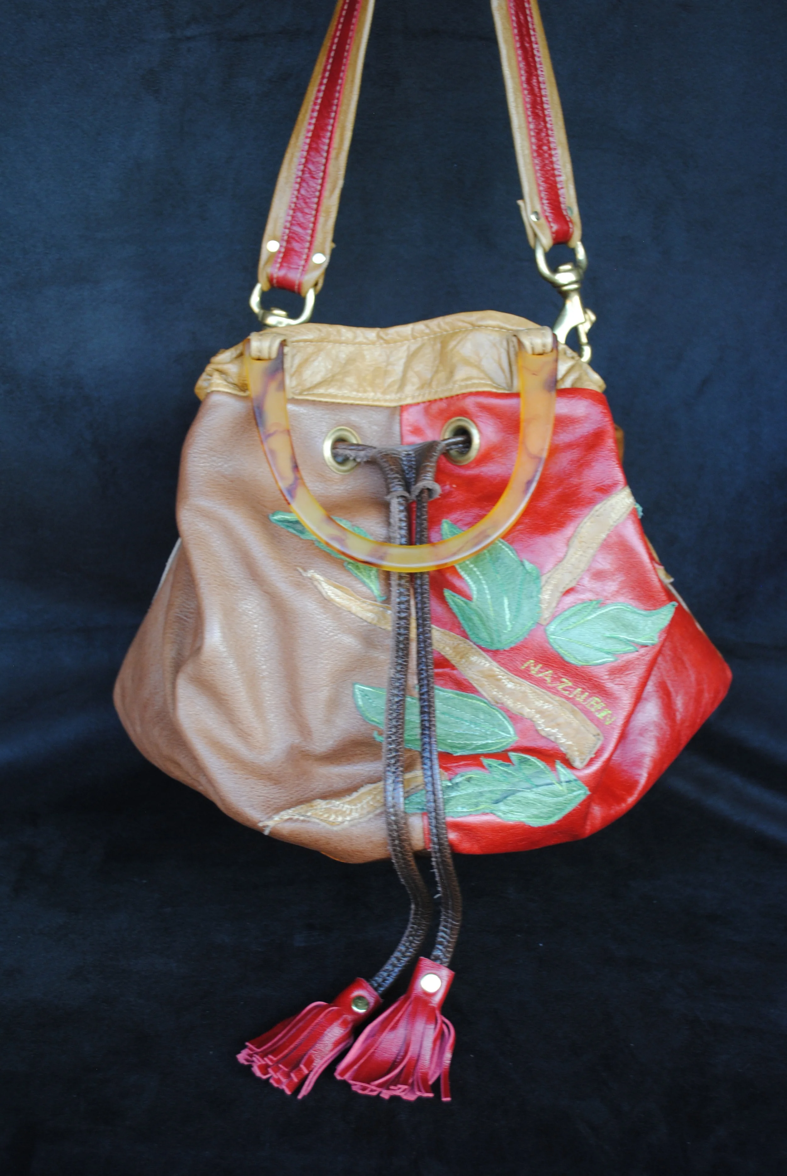 Red Riding Hood Leather Drawstring Tote