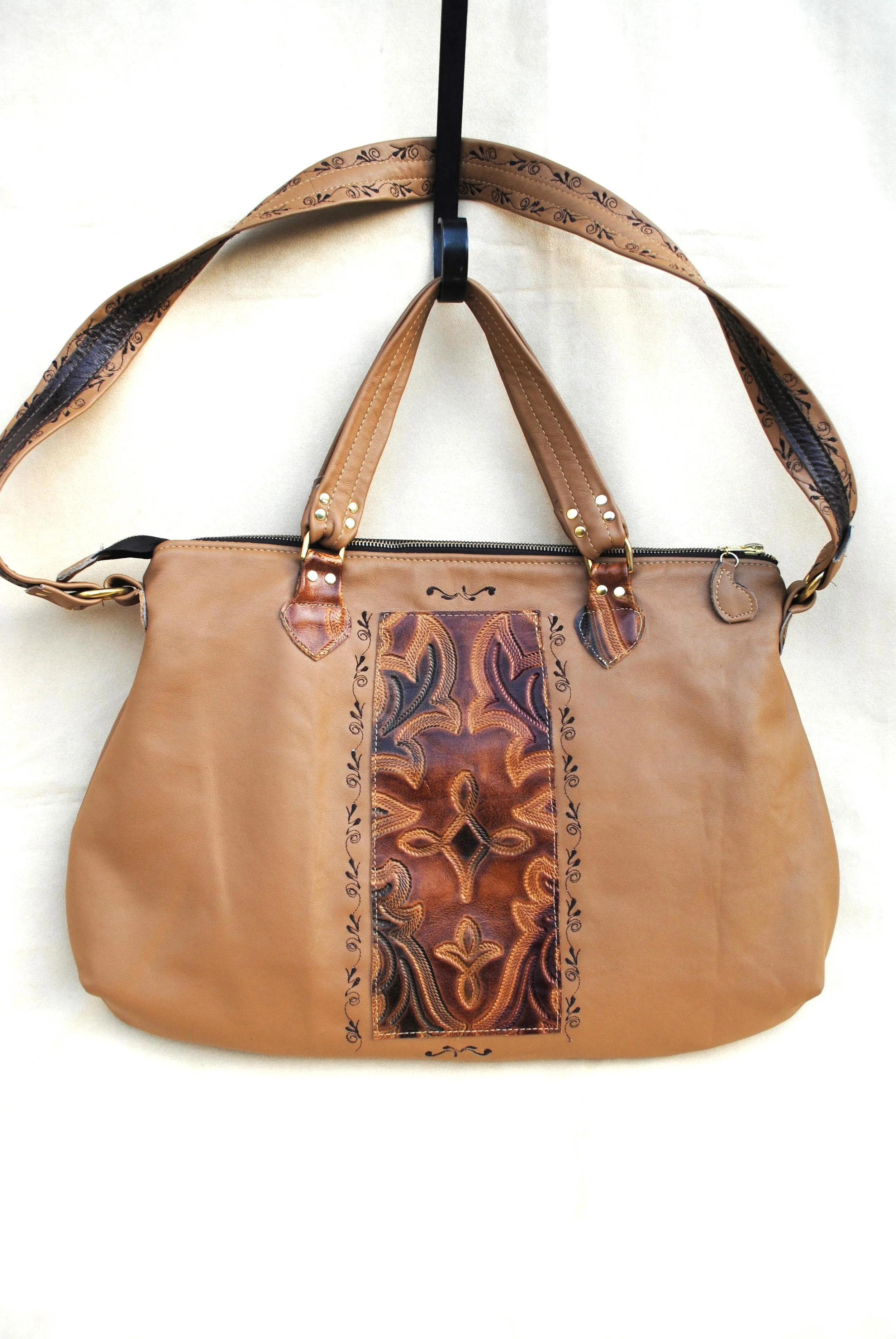 Cocoa CaramelHand Tooled and Embroidered Leather Executive Bag