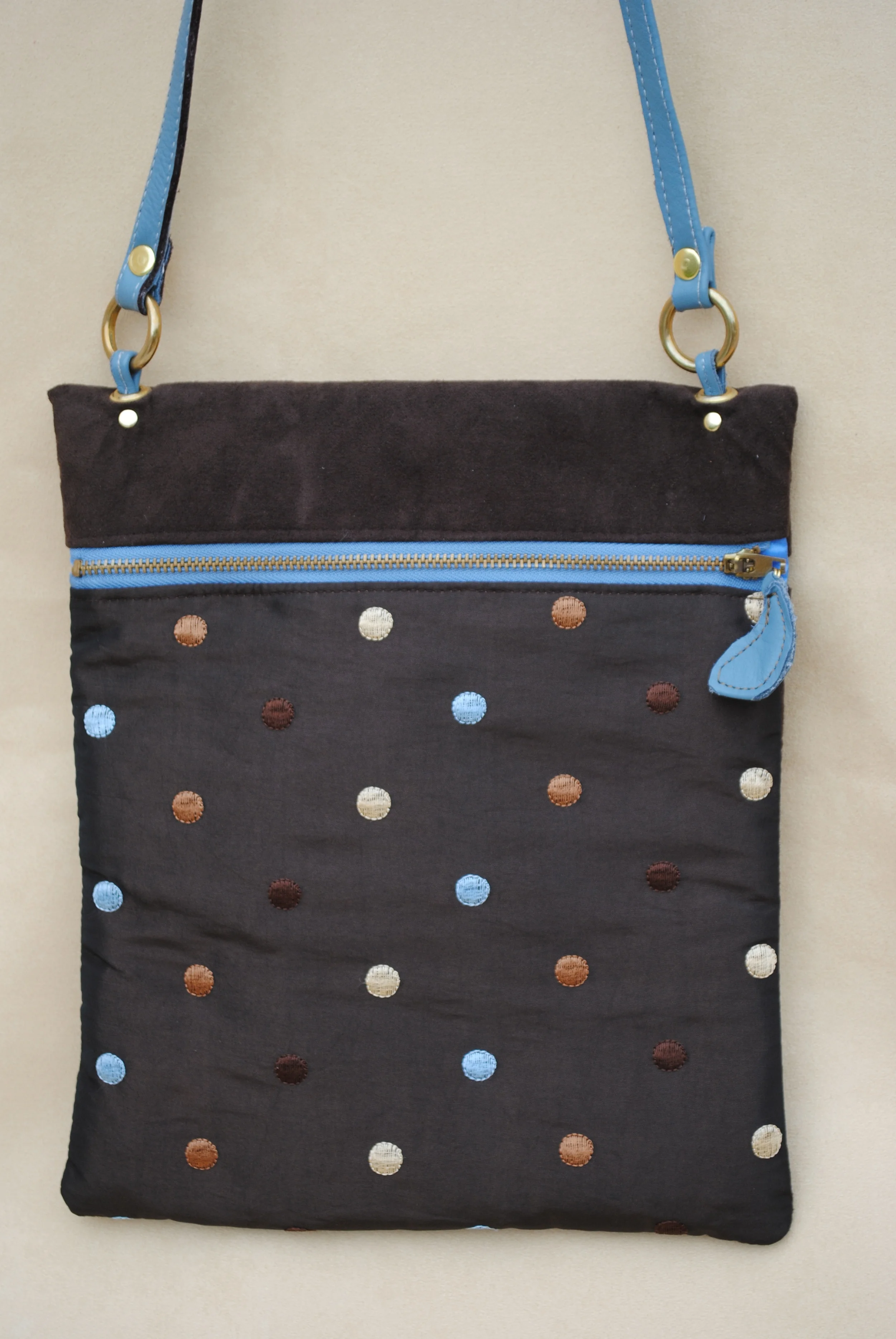 Polka Dots Pocket Purse With Leather Handle
