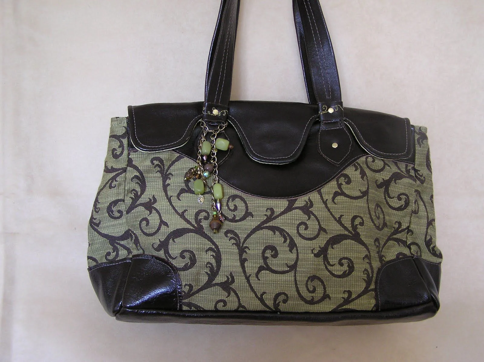 Leather Trim Green and Brown Swirls