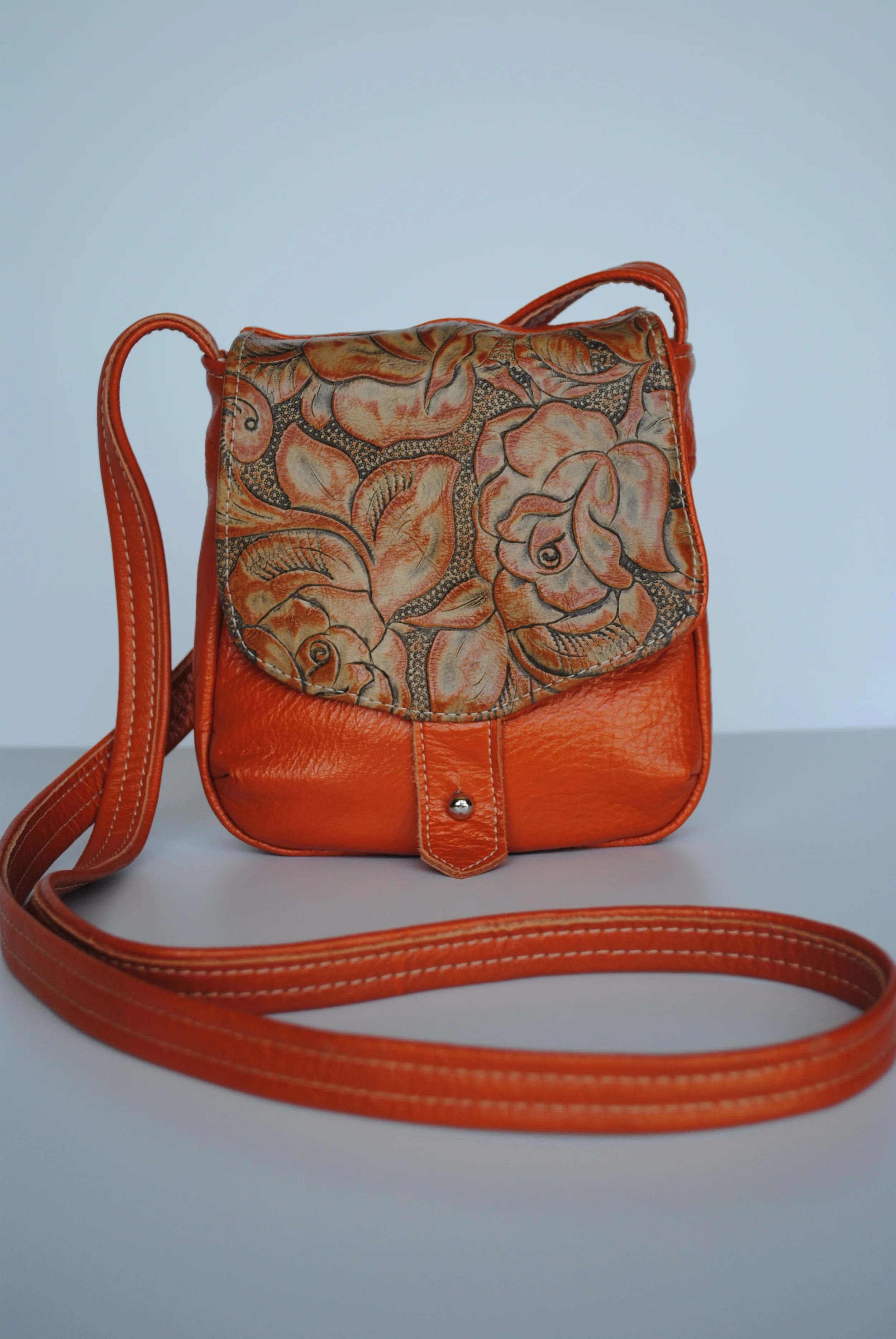 Orange Roses All Leather Small Crossbody