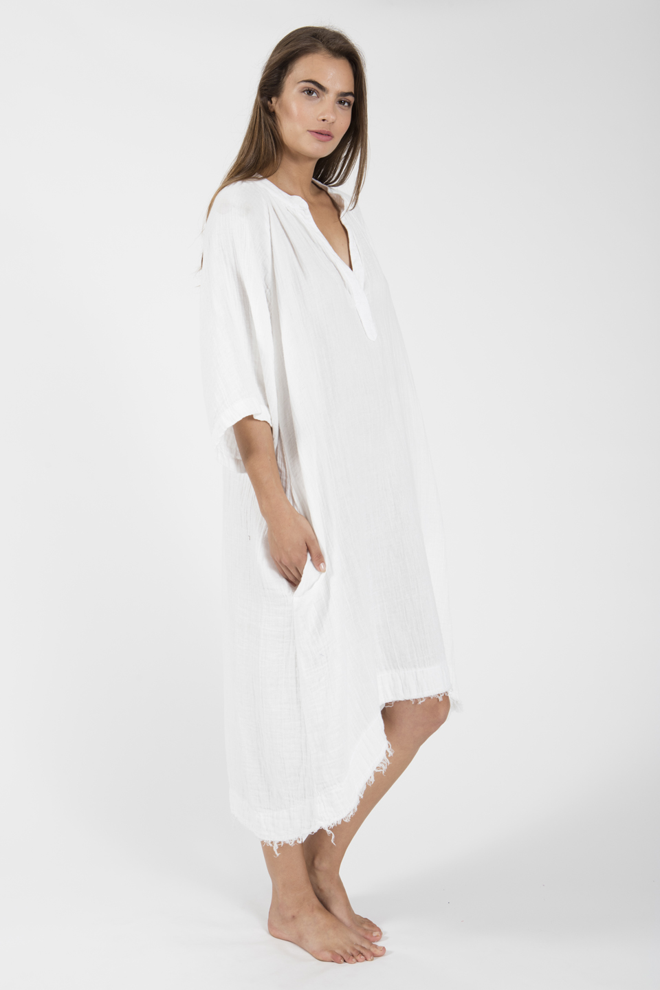 TANGIER long sleeve caftan in double gauze - white — 9seed | Official ...