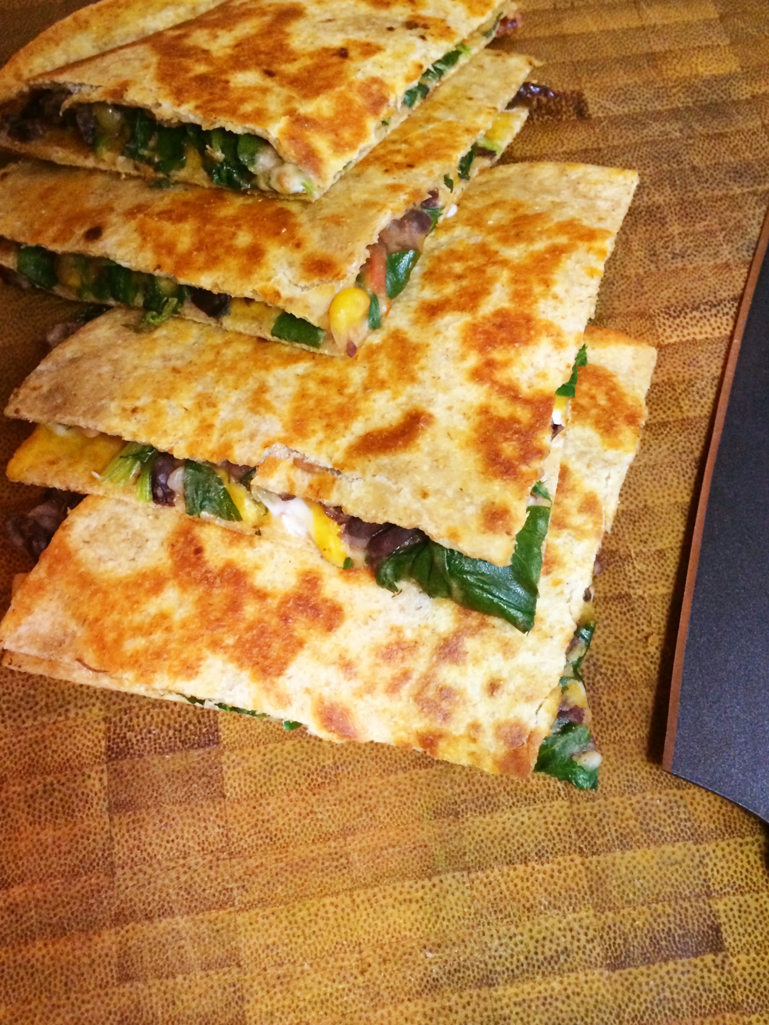 Spinach, Corn, Black-Bean, and Jack-Cheese Quesadillas