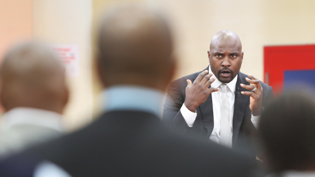 Marcellus Wiley speaks at “An Undefeated Conversation: Athletes, Responsibility, and Violence” on August 25, 2016 at the South Side YMCA in Chicago, Illinois. Four panels made up of community members, athletes and journalist talked about the issues of gun violence, solutions and the roles that athletes have to help the solve the issues. Brent Lewis/The Undefeated