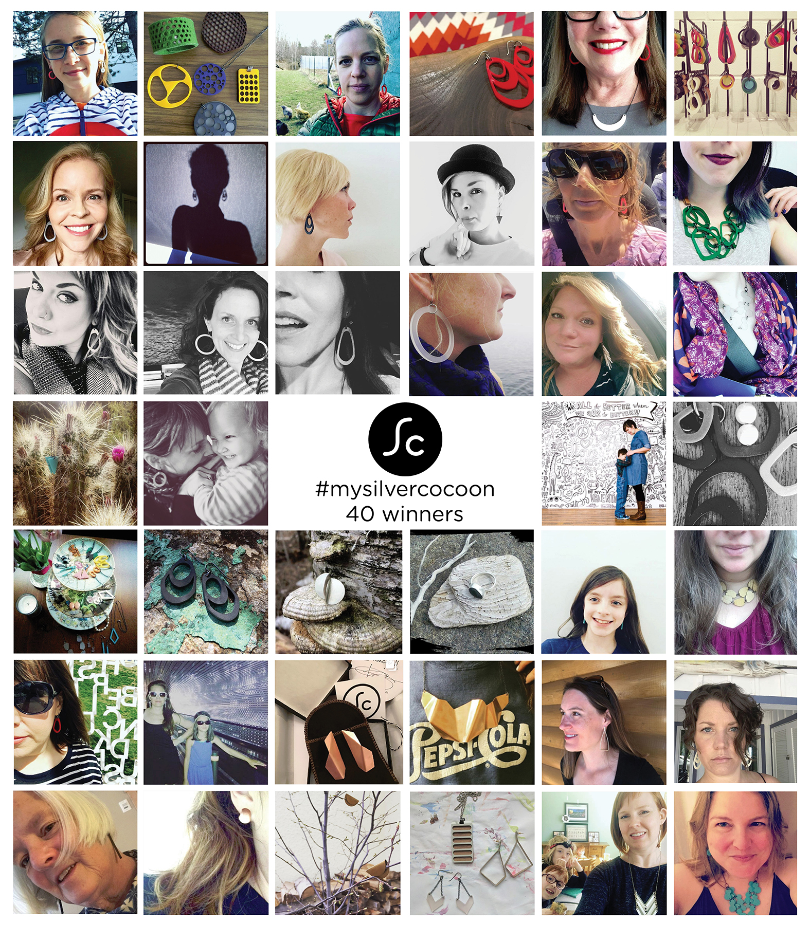 WOW. When I dreamed-up this #mysilvercocoon contest, I wasn't sure what to expect. Would there even be forty people who would play along?? YES!! So many of you contributed so many wonderful photos that you made the job of selecting 40 individual winners quite difficult. My friends voted for their favorites at my birthday party on Friday night. My family voted for their favorites - as well as participated in a special "grand prize focused round" of voting on Saturday night, and a reflective deliberation on my birthday on Sunday. I have spent much of today processing all of this into the final final selections that you see here. >> THANK YOU to each and every one of you for participating, for being such loving and loyal supporters and for helping to celebrate this milestone in my life. You sure have made this girl feel special. I hope to be able to ship prizes out later this week. (Grand Prize Winner will be announced momentarily) Thank you!! 