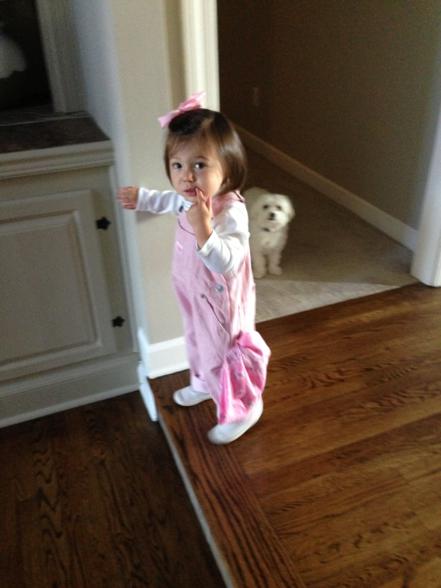 Friday = Costume Day. Thankfully we had overalls in her closet for a makeshift farmer/cowgirl costume.