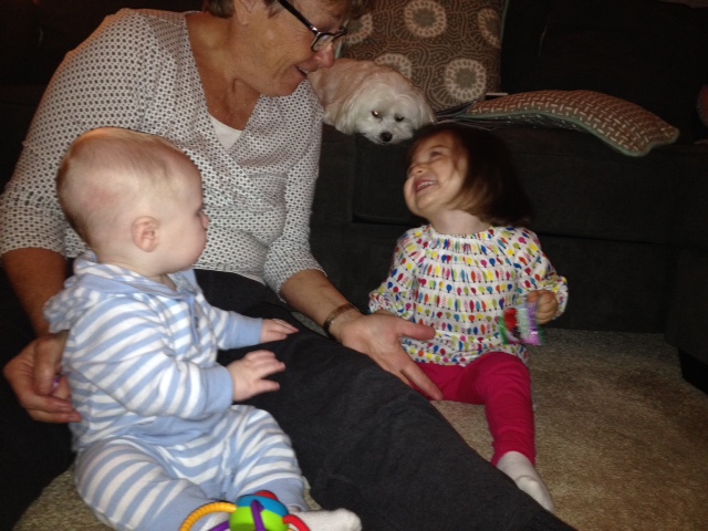 Playing on the floor with Lala. We got a video of a dance party from this night too!