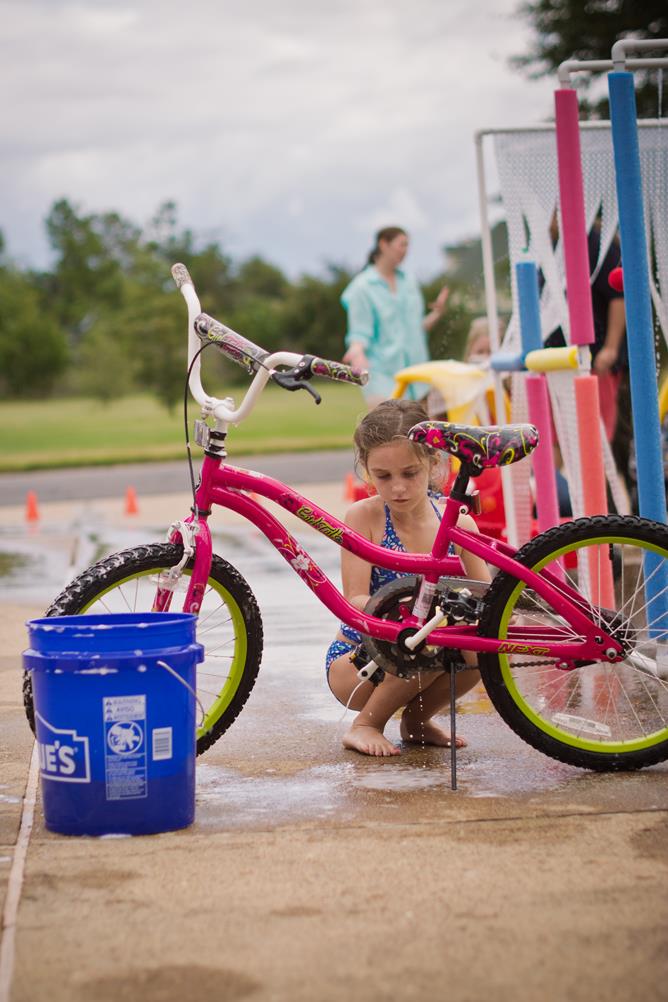 Bren is serious about detailing her bike. :)