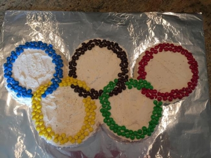 Not my prettiest cake ever, but it tasted delicious! Three rings were vanilla, two were chocolate. 