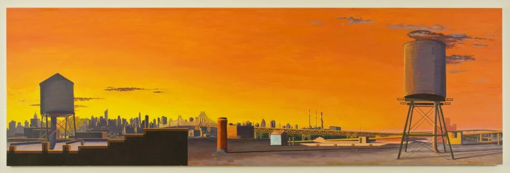 A Day for Songs and Contests - View North and West from Long Island City , 2008, oil on linen, 42 x 132 inches