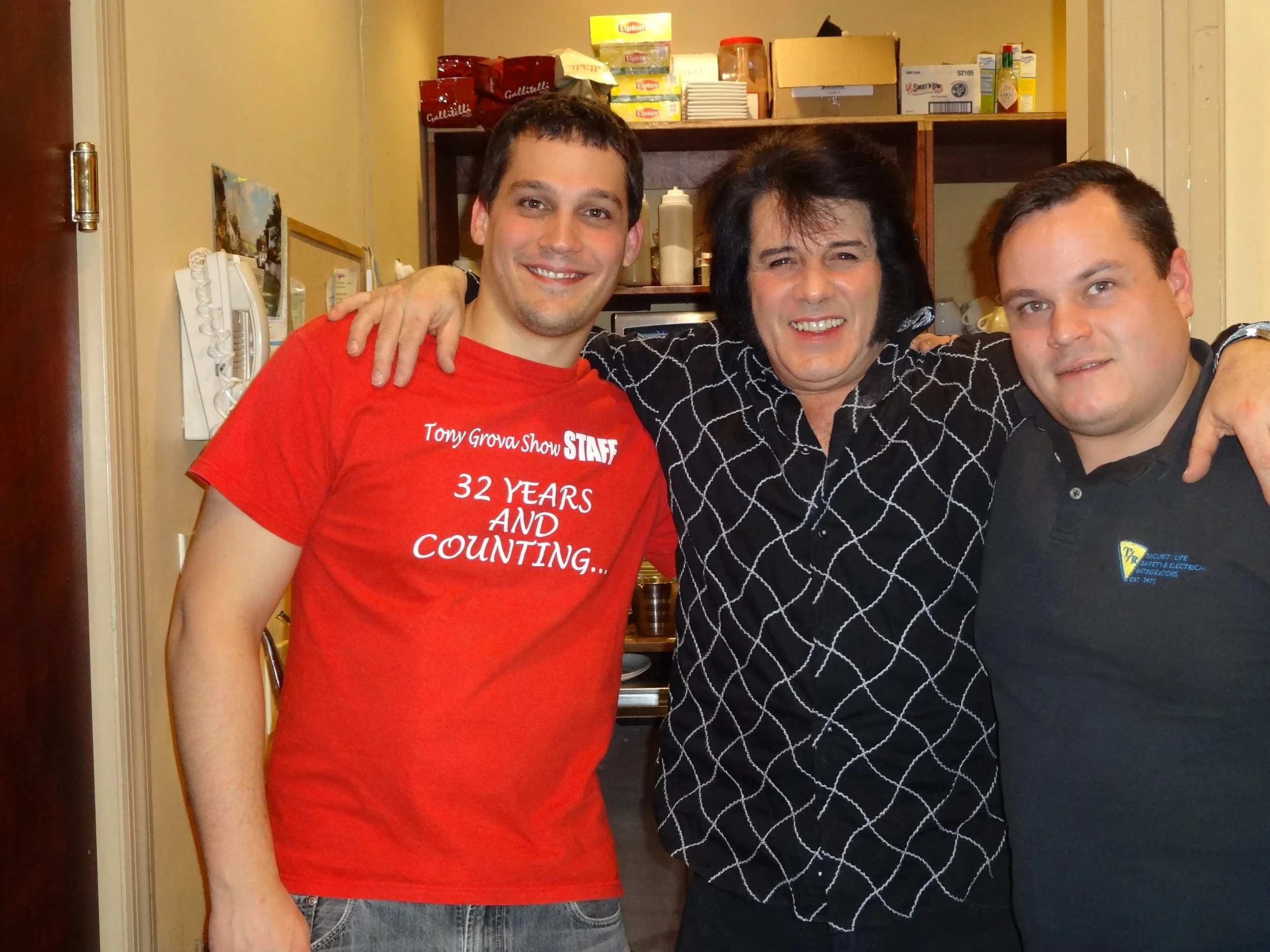 L/R Josh, Tony and Drew backstage before show.