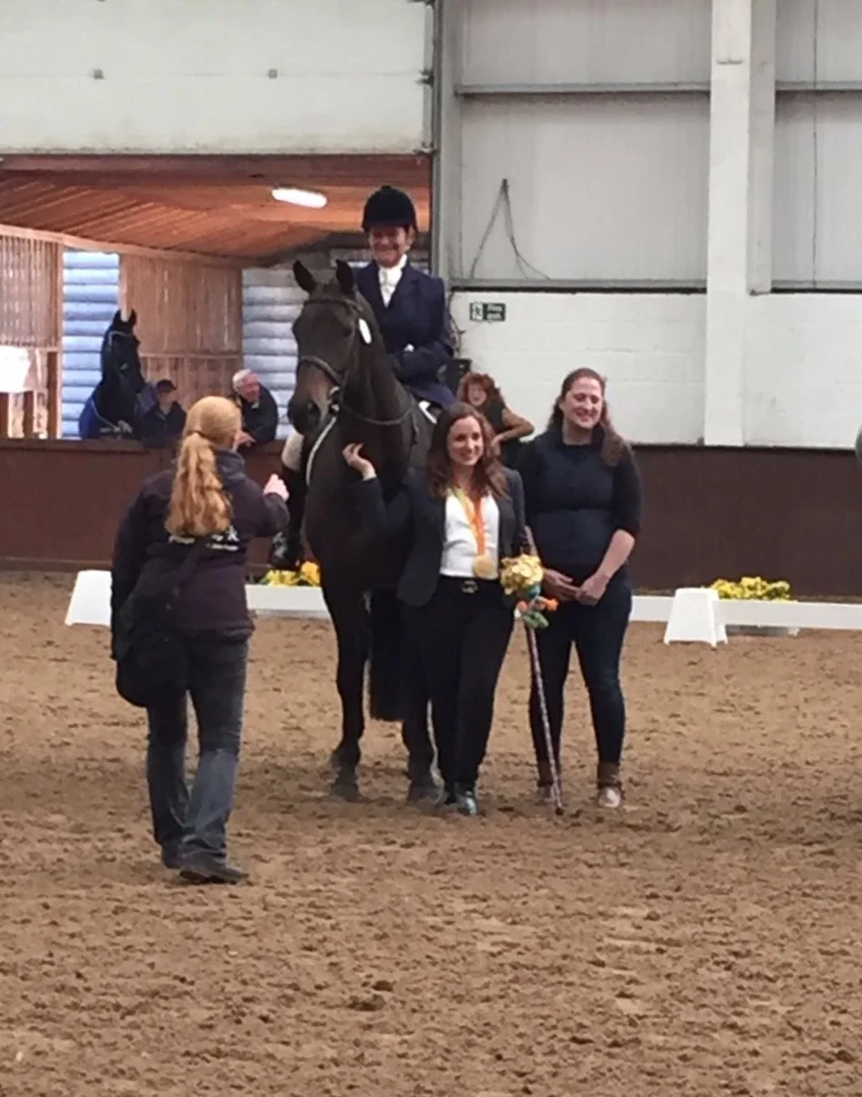 A very proud Rosemary at the RC Championships Dressage to Music prize giving. They were placed 8th with a scoe of 70 %.