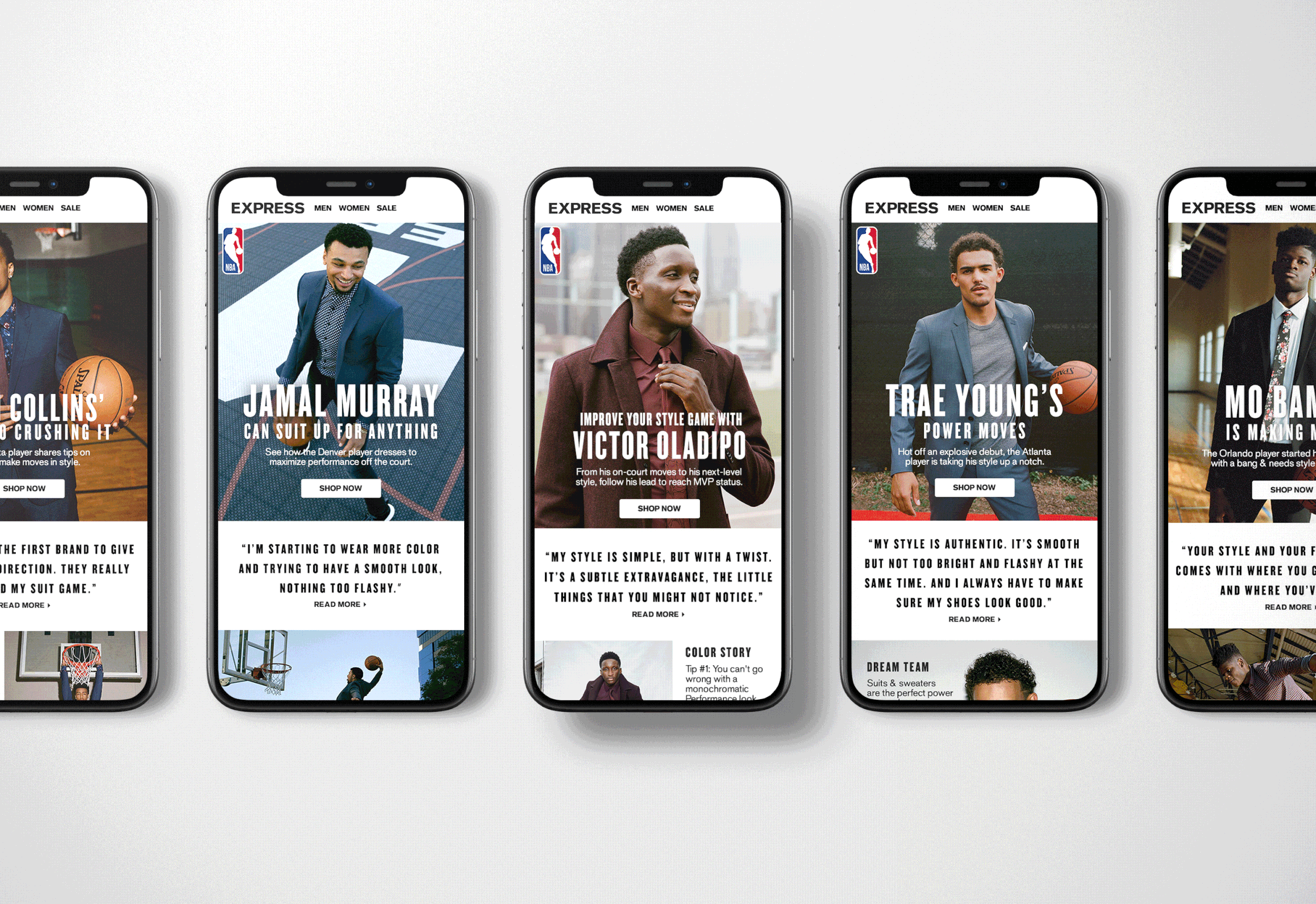 2018 NBA Editorial EmailsExpress partnered with several up and coming NBA players for our “Game Changers” campaign. For Holiday 2018 we took their favorite looks and created a series of editorial emails.