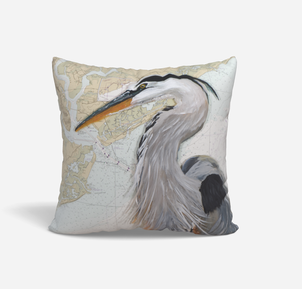 Blue Heron Charleston Map Pillow Case