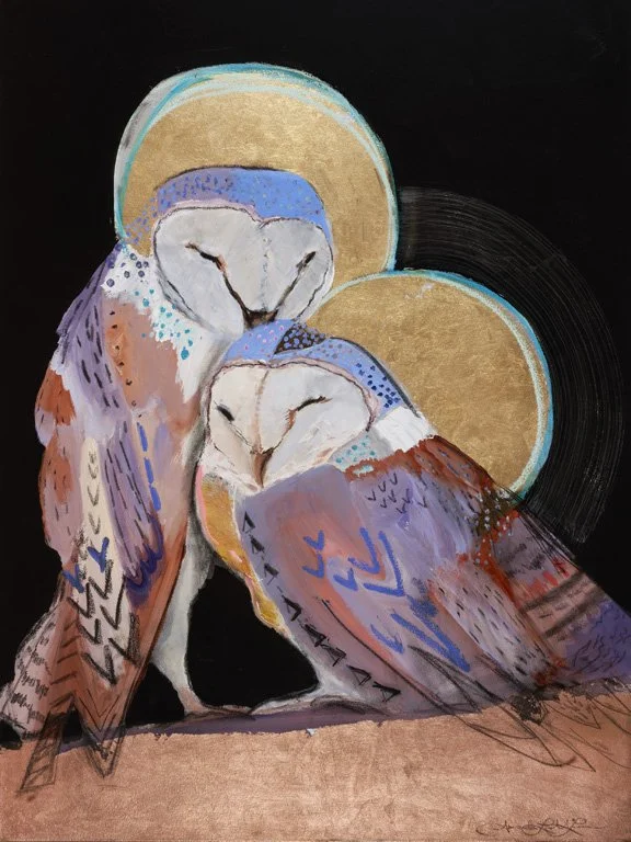 AmandaMcLenon_TheLovers_TarotOwls_48x36_mixedmediacopperleaf_2025_web.jpg