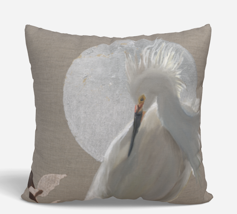 Gathering the Light (snowy egret pillowcase)