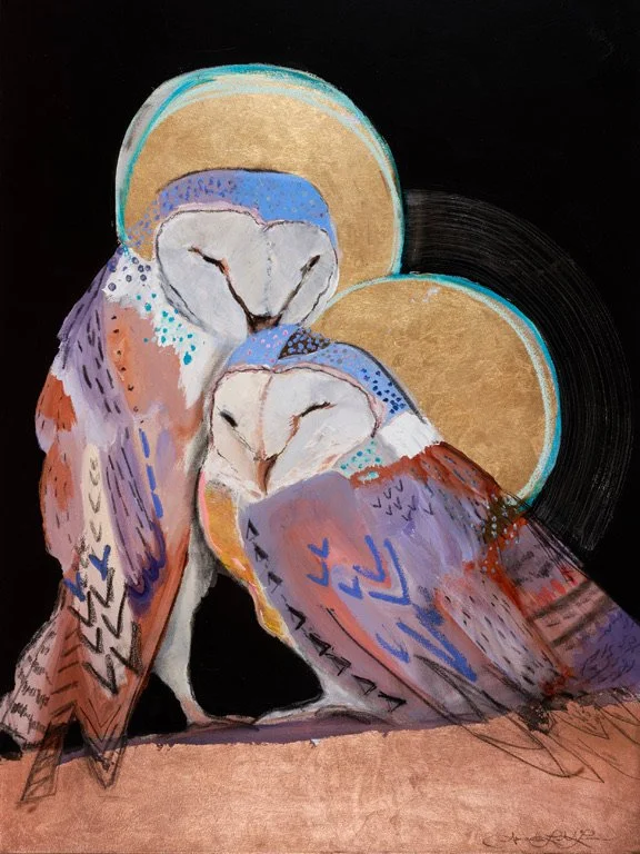 AmandaMcLenon_TheLovers_TarotOwls_48x36_mixedmediacopperleaf_2025_web (1).jpeg