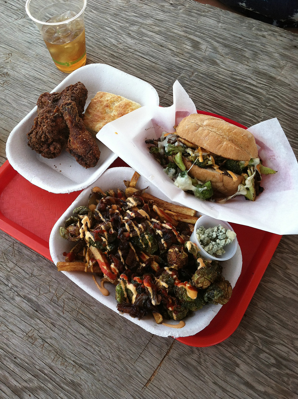 The brussels sprout haystack (and fried chicken and broccoli sandwich)