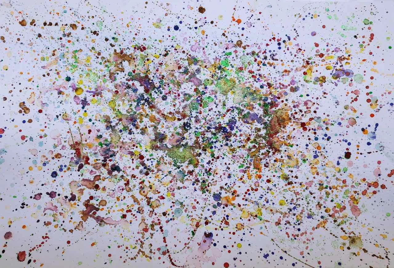 “Meditation: exhale” Watercolor, oil paint, glitter. 12”x18”