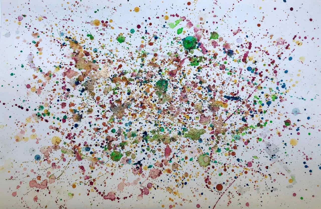 “Meditation: heartbeat” Watercolor, oil paint, glitter. 12”x18”