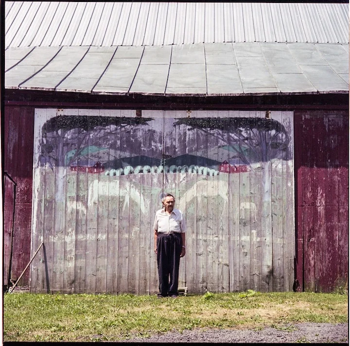  June 2002 - Dave Cochran and barn mural, Troy Township, Morrow County, Ohio  The late David E. Cochran, born 1914, was a folk artist in the countryside south of Lexington, Ohio.&nbsp; 
