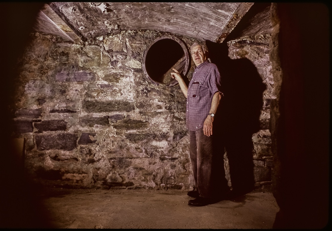 Abandoned coal chute in basement of 1887 Victorian townhouse, Upper West Side, Manhattan. March 2015